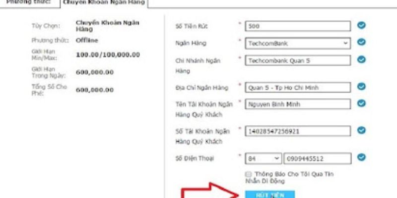 Giao dịch rút nạp cược VSBet